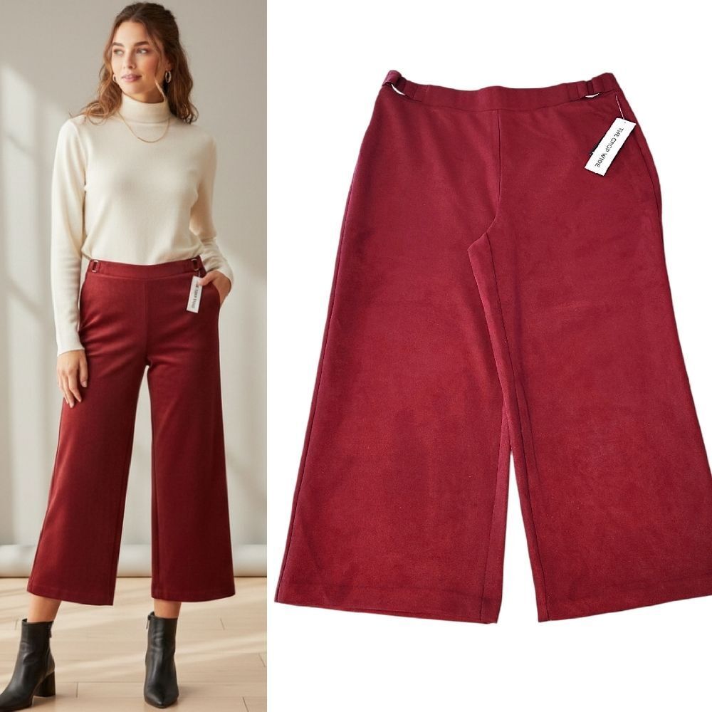 Rafaella Cabernet Velvet The Crop Wide Leg Pull On Pants Plus 14 NWT RSBFF043